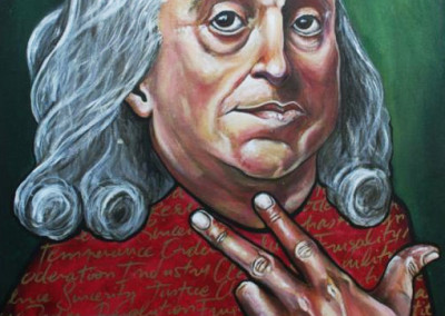 artist designed tee virtues detail